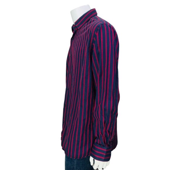 Visconti | Black Series Mens Shirt Navy Blue Red Stripe Dot Flip Cuff Size XXL - Picture 8 of 11